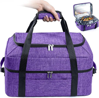 BAGSPRITE Double-Layer Slow Cooker Carrying Bag for 6-8 Quart CrockPot and Hamilton Beach Slow Cooker, Travel Bag with Lid Fastener for Crock-pot, Portable Carrier Case Slow Cooker Bag, Purple