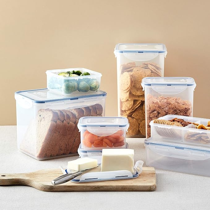 LOCK & LOCK Easy Essentials Food Storage lids/Airtight containers, BPA Free, 14 Piece - Tall Rectangle, Clear