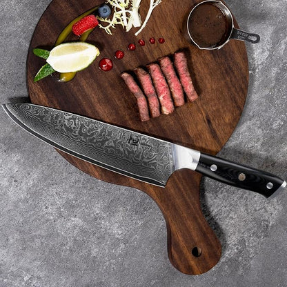 Chef Knife 8 Inch Japanese Steel Damascus Kitchen Knife, VG-10 Damascus Super Steel Kitchen Knife,Ultra Sharp Professional Cooking Knife with Ergonomic G10 Handle,Including Luxury Gift Box