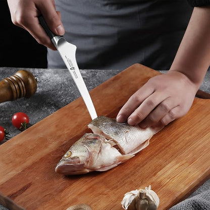 TUO Fillet Knife, 7 Inch Professional Fish Boning Knife for Trimming Meat & Poultry, Flexible Blade, High Carbon German Steel, Riveted Handle - Falcon Series