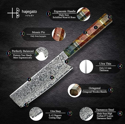 Damascus Chef Knife Unique One of Kind Handle Professional Japanese Chefs Kitchen Knife Vg10 67 Layers Damascus Steel Knive (Nakiri 7")
