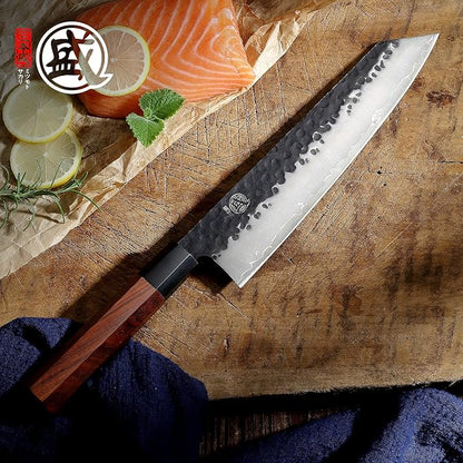 MITSUMOTO SAKARI 9-Inch Japanese Kiritsuke Chef Knife, 9Cr18MoV Steel | Angled tip and long flat edge for slicing, 3-layer 9Cr18MoV steel, rosewood handle, sandalwood box