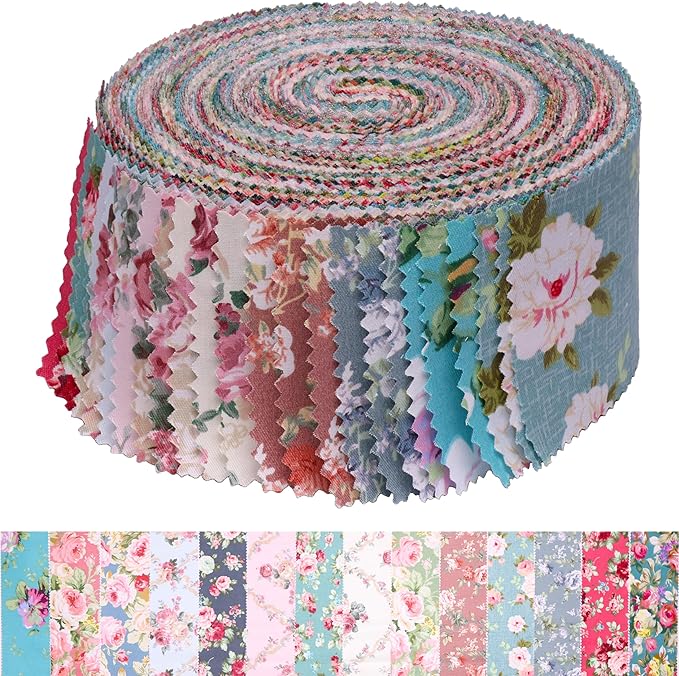Nodsaw Jelly Rolls for Quilting Clearance 42 Strip 2.5" x 44" - Cotton Jelly Roll Fabric Strips for Quilting, Sewing, Blanket, Rug, Home Decor, and Purse Making, Rose Floral