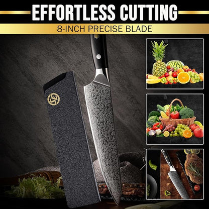 SliceElite Elite Series 8 Inch Chef Knife VG10 Damascus Steel Forged G10 Handle Sharp Kitchen Vegetable Meat Chopper Cutting Cooking Carving Precision Cleaver BBQ Fruit Professional Gift Blade Tool