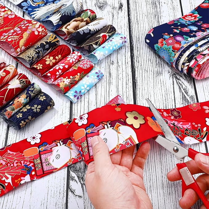 Kingdder 70 Pcs Japanese Jelly Fabric Quilting Strips, Patchwork Roll 2.55 Inch Roll up Cotton Patchwork Jelly Fabric Craft for Quilters and Sewing DIY Crafts