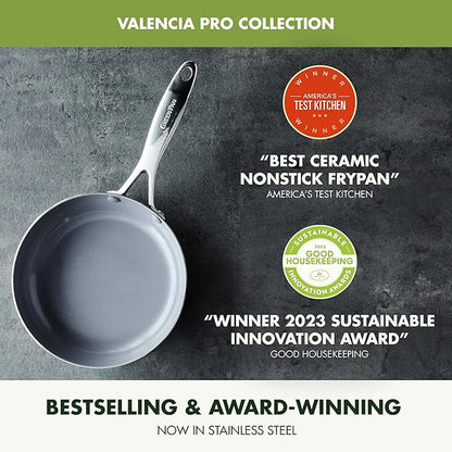 GreenPan Valencia Pro Tri-Ply Stainless Steel 10 Piece Cookware Set, PFAS-Free Ceramic Nonstick Coating, Induction Ready Pots & Pans, All Cooktops, Dishwasher & Oven Safe to 600F