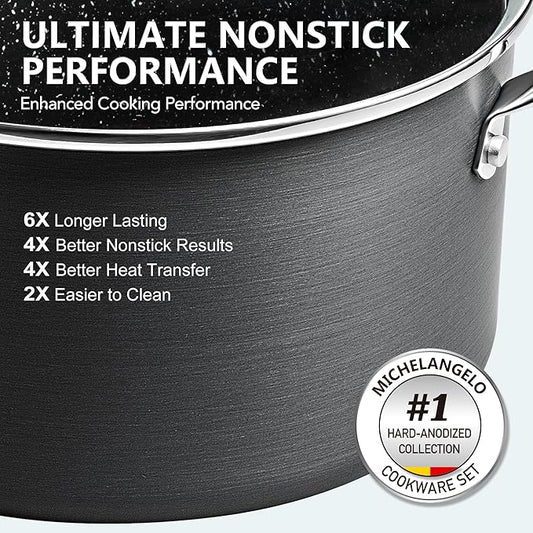 MICHELANGELO Hard Anodized Saucepan Set with Lids, Nonstick Saucepan with Pour Spouts & Strainer Lid for Easy Pour, Granite Derived Coating Sauce Pot Set - 1.5QT & 2QT &3QT Induction Sauce Pans