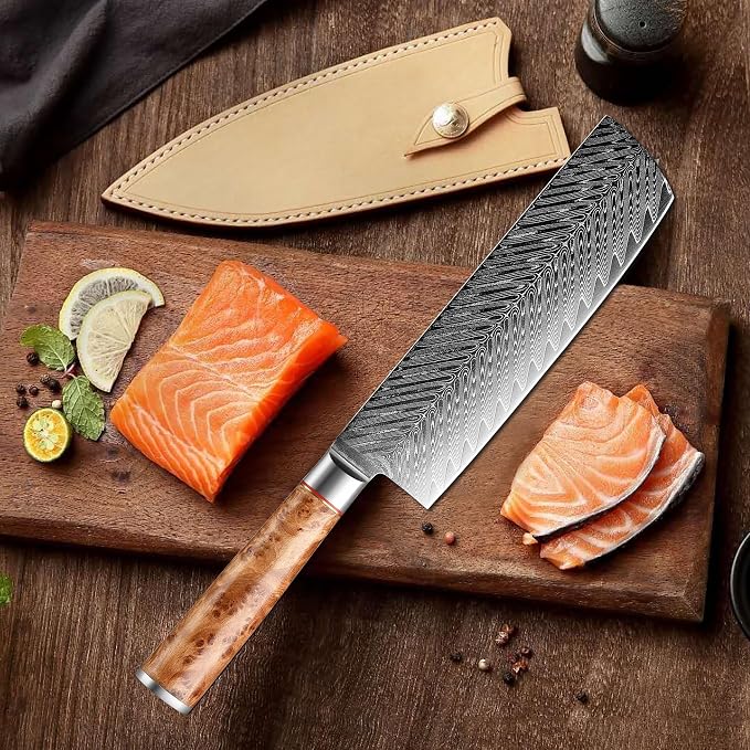 Kitory Damascus Nakiri Knife, 7" Ultra Sharp Kitchen knife - High Carbon 73-Layers 10Cr15CoMoV Stainless Steel - with White Shadow Wood Handle, for Kitchen and Restaurant, 2026 Gift