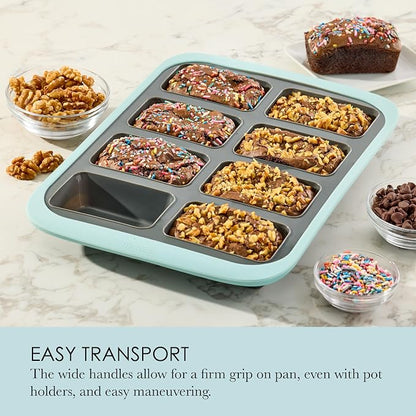Chicago Metallic Silicone Mini Loaf Pan, 8 Cup Bread Pan for Baking, Flexible Nonstick Loaf Pans, Wire-Reinforced Rim, Oven Safe to 428F, 10x15 Inches, Blue