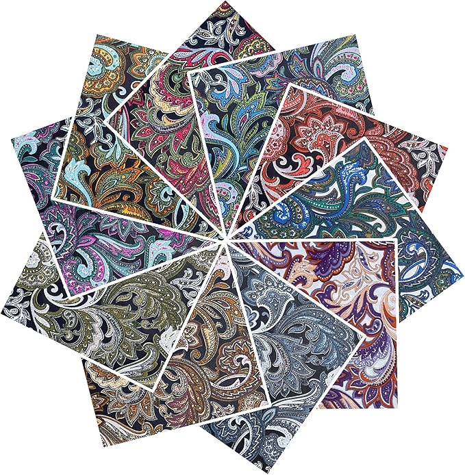 HANPATQUI 50PCS 12 x 12 inch 100% Cotton Fat Quarters Fabric for Sewing and Quilting Bundles Precut Fabric Square for DIY Craft Patchwork-Dark Paisley