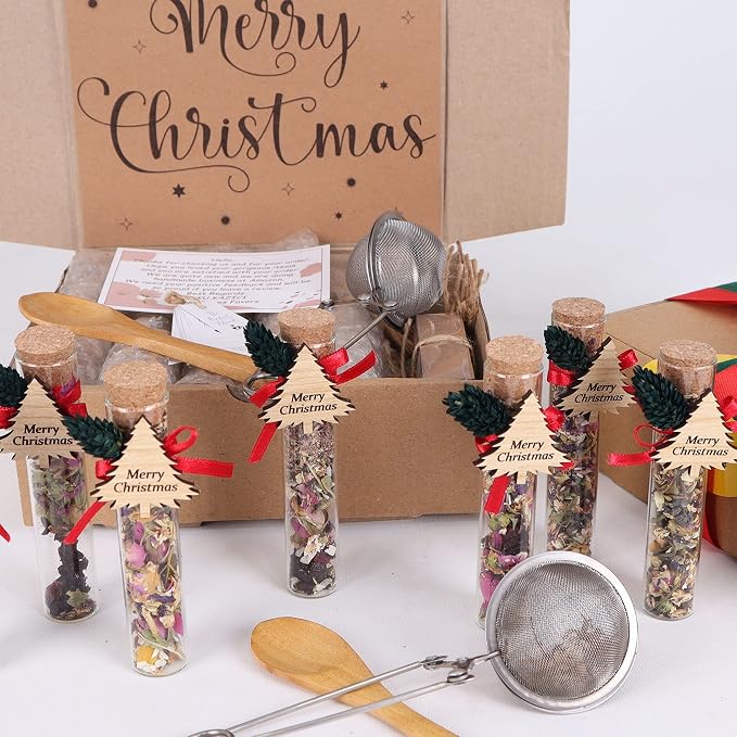 HTF Pack of 5 Christmas Decorations, Tea Party Favors for Women, New Years Eve Party Supplies, Christmas Gifts, Coworker New Year, Happy Holiday Personalized Tea Favors (CH, Tree)