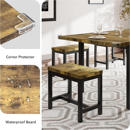 iPormis 7-Piece Dining Table Set with 6 Stools, 63" Extendable Kitchen Table Set for 4-8, Modern Dining Room Table with Sturdy Metal Frame, Space-Saving Dinette, Rustic Brown