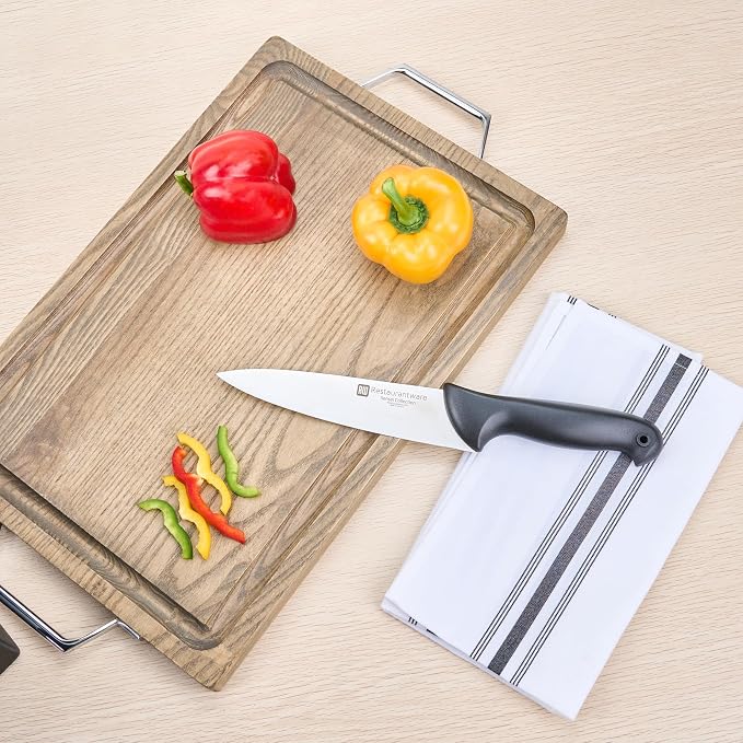 Restaurantware Sensei 8 Inch Chef Knife 1 With Colored Coded Pins Kitchen Knife - High-Carbon Stain-Resistant Black German Steel Meat Knife Ergonomic Handle
