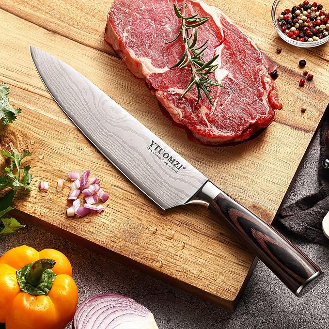 8" Chef's Knife, Professional 8-inch Chef Knife with Sheath, German High Carbon Stainless Steel Kitchen Knife for Home Cooks & Culinary Experts, Ergonomic Pakkawood Handle, Gift Box