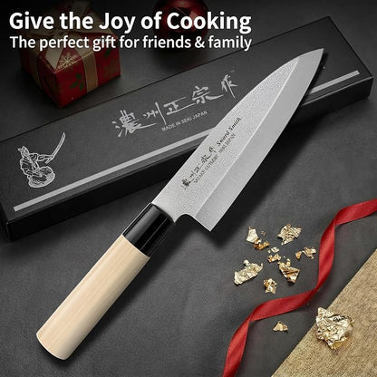 6 Inch Deba Knife, Made in Japan, Right-Handed Single Bevel Fish Butcher Knife, High Carbon Stainless Steel with Nashiji Finish, Magnolia Wood Handle for Fish Filleting