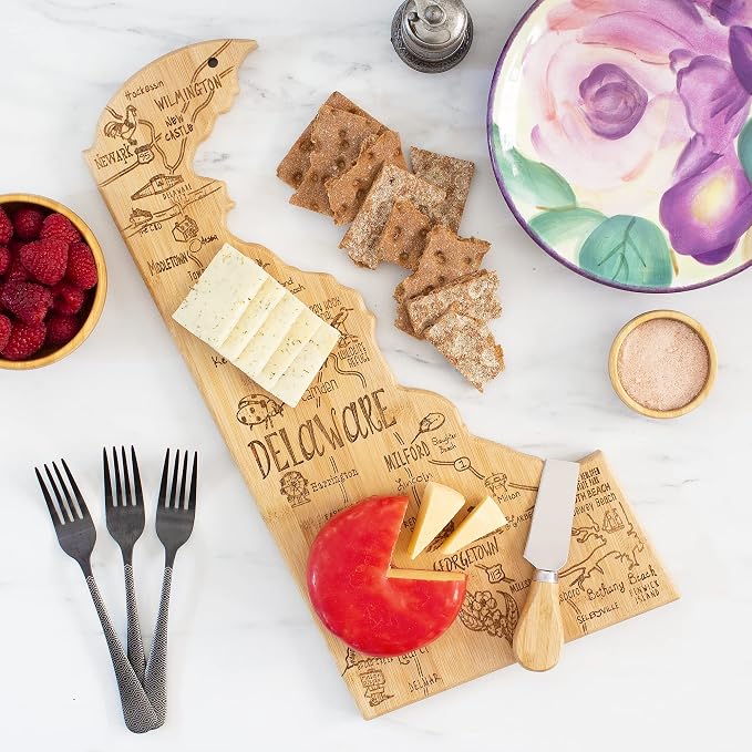 Totally Bamboo Destination Delaware State Shaped Serving and Cutting Board, Includes Hang Tie for Wall Display