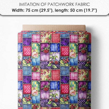 Patchwork Berry Jar Cotton Fabric Panel – 6 Designs (10×10 inch Each) + Bonus Sheet 29.5×19.6 inch, 100% Cotton 140 GSM, Made in Türkiye