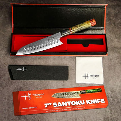 Damascus Chef Knife Santoku Unique One Of Kind Handle Professional 7 Inch Japanese Chefs Kitchen Knife Vg10 67 Layers Damascus Steel Knive with Sheath