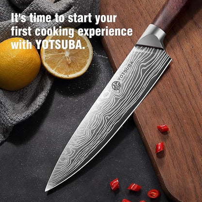 YOTSUBA 5 PCS Japanese Kitchen Knife Set with Ergonomic Natural Rosewood Handle, Razor Sharp High Carbon Stainless Steel Chef Knives, Premium Gift Box for Home Chefs
