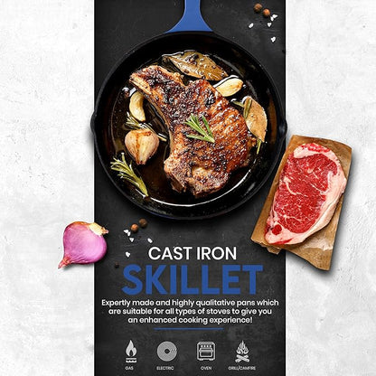 Utopia Kitchen Cast iron Skillets 3 Piece Set, Chefs Pan, Pre Seasoned Cast iron Skillets, 6, 8 & 10 Inches, Easy Use in the Oven, Stove, Grill, or Campfire, Blue
