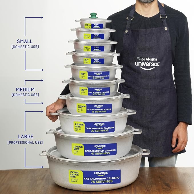 Universal 6.3 QT Caldero – Traditional Cast Aluminum Cooking Pot with Lid, 18 Cup Rice Pot for Soups, Stews, Beans & Everyday Family Cooking
