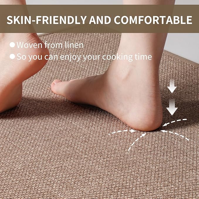 YDKGL Kitchen Mats for Floor, Super Absorbent Kitchen Rugs Non Slip Washable, Soft Imitation Linen Braided Kitchen Runner Rug, Standing Mat Kitchens Sink Mat, Easy to Clean, Brown 17x71