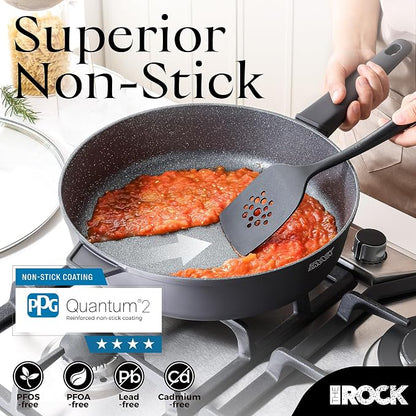 THE ROCK SOHO 12.5-Inch Nonstick Frying Pan Skillets with Lid– Compact for Urban Kitchens, Nothing Sticks, Never Warps, Lasts Longer, Oven & Dishwasher Safe, Black