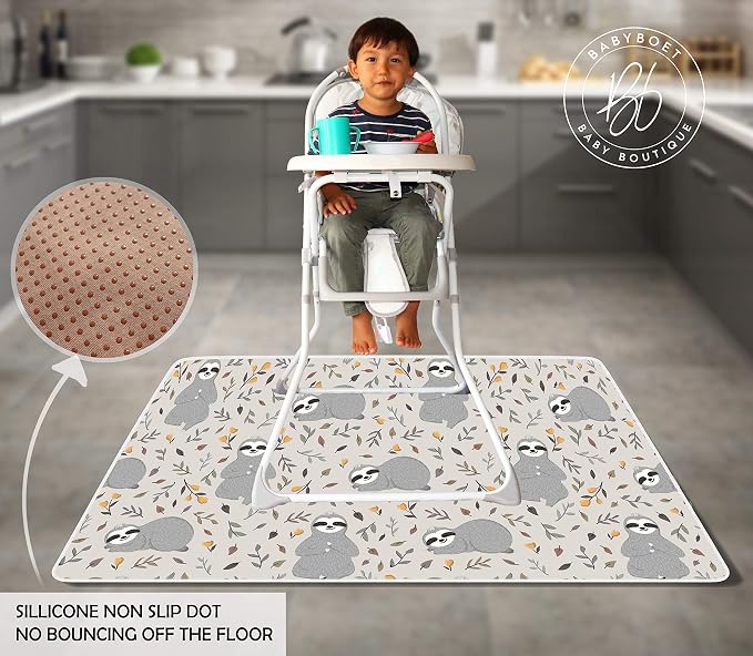 Splat Mat for Baby – Under High Chair Floor Mat Protects Wood, Vinyl and Carpet from Spills – Waterproof 4 Layer Baby Mat with Anti-Skid Backing Deters Bunching and Sliding (51” x 51”)