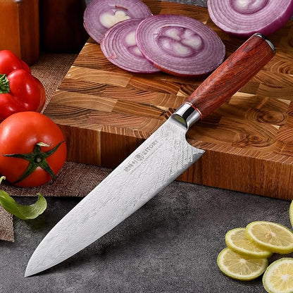 Kitory Chef Knife 8“, 73-Layer 10Cr15CoMoV Core, Acid-Washed Finish, Burmese Rosewood Handle, Professional Kitchen Knife for Home & Restaurant, Gift Package