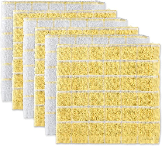 DII Basic Terry Collection Windowpane Dishcloth Set, 12x12, Yellow, 6 Piece
