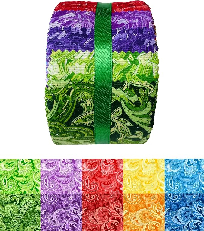 40 Strip Jelly Roll Fabric Strips for Sewing, 100% Cotton Fabric for Quilting Crafting, Precut Bundles, Patchwork Precut Quilt Squares-2.5" x 44" Paisley