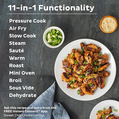 Instant Pot Duo Crisp 11-in-1 Air Fryer and Electric Pressure Cooker Combo with Multicooker Lids that Fries, Steams, Slow Cooks, Dehydrates,Free App With Over 800 Recipes, Black/Stainless Steel, 8QT