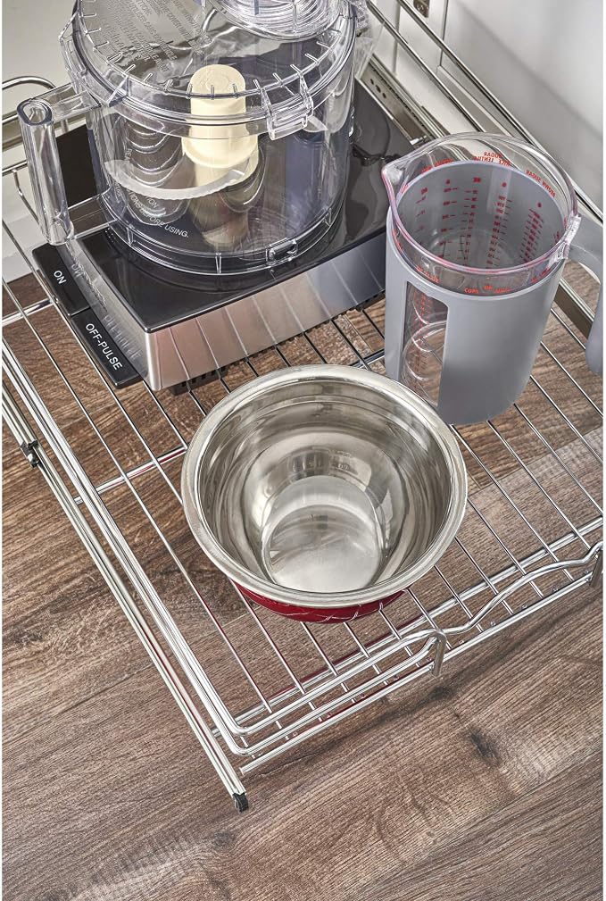 Rev-A-Shelf Steel Wire Pullout Drawer Organizer Shelf for Kitchen Cabinets, Slide Out Storage Basket, Min Opening Width of 14.5", 15" x 20", 5WB1-1520CR-1