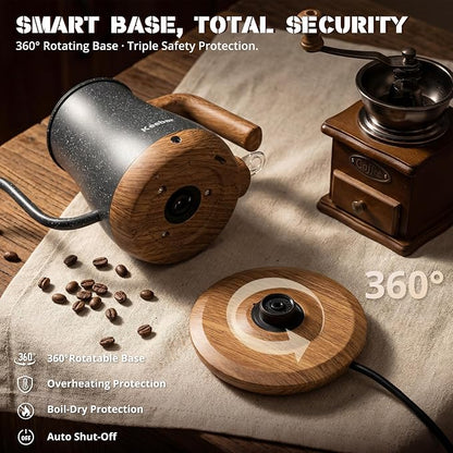 Electric Tea Kettle, Electric Kettle Stainless Steel, 1000W Tea Kettle Electric Auto Shut Off, 0.8L, Wood-like Grain Finish Handle, Ice Crackle