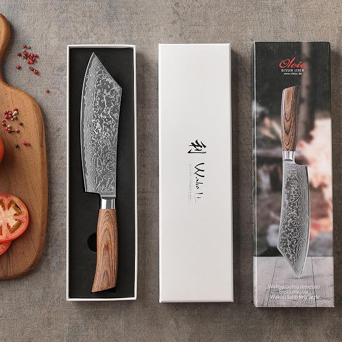 Wakoli EDIB Pro Premium Grill and Block Knife – Japanese Style Kitchen Knife | 7.9-Inch Blade Made of 67 Layers of Real Big Master Steel with Pakka Wood Handle | Professional Cooking Tool