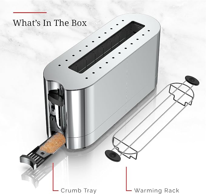 Russell Hobbs TRL9300BKR 2-Slice Glass Accent Long Toaster, Black & Silver