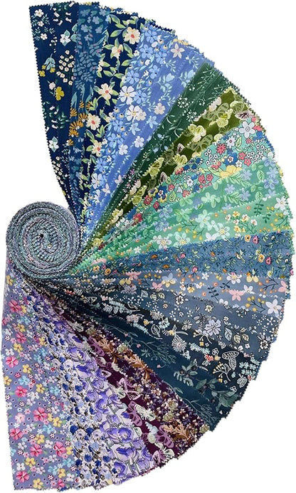 40 Strip Jelly Roll Fabric Strips for Sewing, 100% Cotton Fabric for Quilting Crafting, Precut Bundles, Patchwork Precut Quilt Squares-2.5" x 44" Tranquil