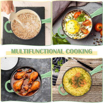E-far Enameled Cast Iron Sauce Pan, 2 Quart Dutch Oven Saucepan with Lid, Small Sauce Pot for Cooking, Boiling, Healthy & Non Toxic, Induction & Oven Safe, Pistachio Green