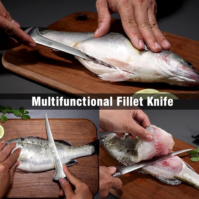 PAUDIN Fillet Knife 7 Inch, Super Sharp Boning Knife, High Carbon German Steel, Professional Fish Knives for Meat Cutting, Ergonomic Pakkawood Handle and Sheath, Gift Box
