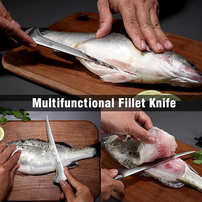 PAUDIN Fillet Knife 7 Inch, Super Sharp Boning Knife, High Carbon German Steel, Professional Fish Knives for Meat Cutting, Ergonomic Pakkawood Handle and Sheath, Gift Box