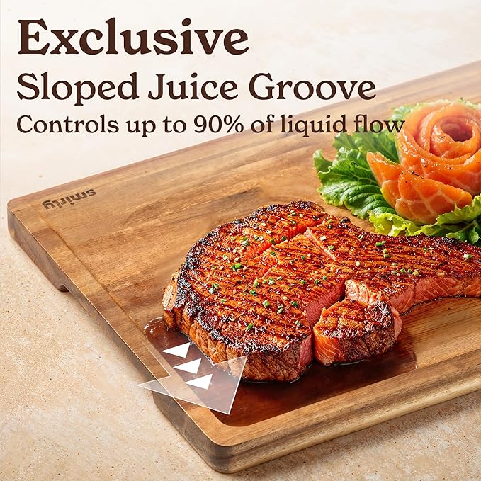 SMIRLY Acacia Wood Cutting Boards for Kitchen - Wood Cutting Board for Meal Prep, Serving, Charcuterie - Kitchen Gadgets, House Warming Gifts - Wooden Chopping Board Set of 2