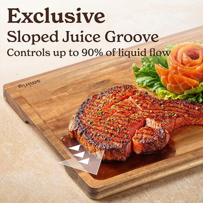 SMIRLY Acacia Wood Cutting Boards for Kitchen - Wood Cutting Board for Meal Prep, Serving, Charcuterie - Kitchen Gadgets, House Warming Gifts - Wooden Chopping Board Set of 4 with Holder