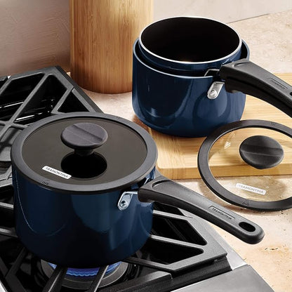 Tramontina Aluminum Non Stick 6-Piece Nesting Sauce Pan Set with Lids - Naval, Kitchen Nonstick Cookware Set, Dishwasher and Oven Safe