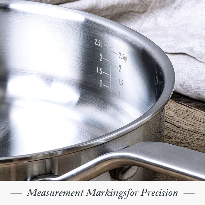 Merten & Storck Tri-Ply Stainless Steel 8 Piece Cookware Pots & Pans Set,Professional Cooking,Multi Clad,Measurement Markings,Drip-Free Pouring Edges,Durable Glass Lids, Induction,Oven&Dishwasher Safe