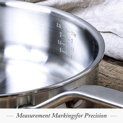 Merten & Storck Tri-Ply Stainless Steel 8 Piece Cookware Pots & Pans Set,Professional Cooking,Multi Clad,Measurement Markings,Drip-Free Pouring Edges,Durable Glass Lids, Induction,Oven&Dishwasher Safe