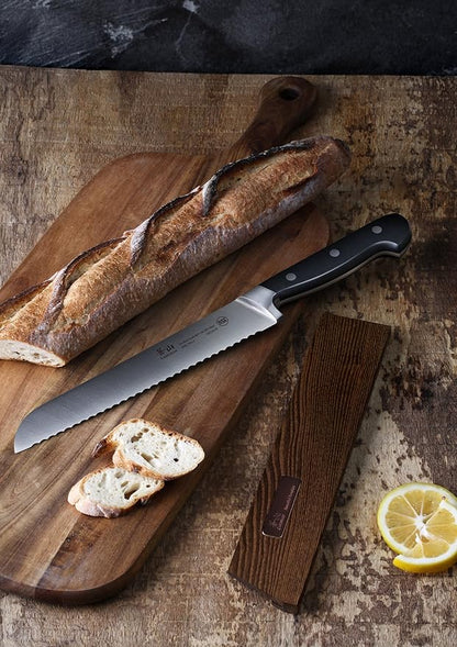 Cangshan TV2 Series 1022827 Swedish 14C28N Steel Forged 8-Inch Bread Knife and Wood Sheath Set