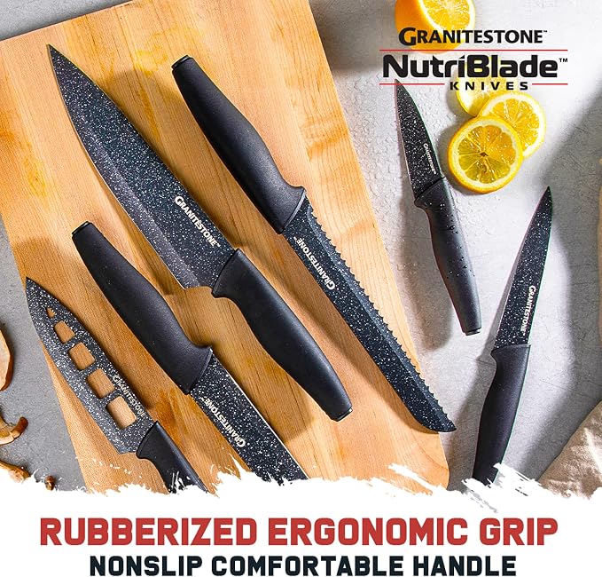 Nutriblade Knife Set by Granitestone, 13 Pieces High-Grade Stainless Steel Blade Chef Kitchen Knives Set with Acrylic Block Includes 6-piece Kitchen Knife plus 6-piece Fully Serrated Steak Knife