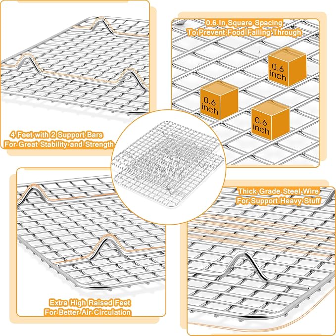 TeamFar Baking Pan with Rack Set (2 Pans + 2 Racks), Stainless Steel Cookies Sheet Baking Tray Pan with Grid Cooling Rack for Toaster Oven, Healthy & Heavy-Duty, Dishwasher Safe, 12.5 x 9.5 x 1 Inch