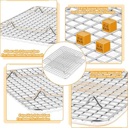 TeamFar Baking Pan with Rack Set (2 Pans + 2 Racks), Stainless Steel Cookies Sheet Baking Tray Pan with Grid Cooling Rack for Toaster Oven, Healthy & Heavy-Duty, Dishwasher Safe, 12.5 x 9.5 x 1 Inch