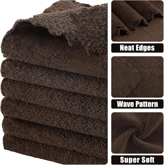 Kitinjoy 24 Pack Kitchen Cloths Dish Towels (10" x 10", Brown), Super Soft and Absorbent Dish Cloths, Nonstick Oil Fast Drying Coral Velvet Microfiber Cleaning
